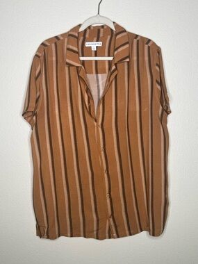 And Now This Men's Short-Sleeve Striped Button-Down Shirt — Rust Brown